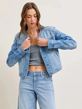 ヴィンテージウォッシュドデニムジャケット（レディース） - ブルーレトロシングルブレストルーズジーンズトラッカーコート - 2026年春カジュアルストリートウェア