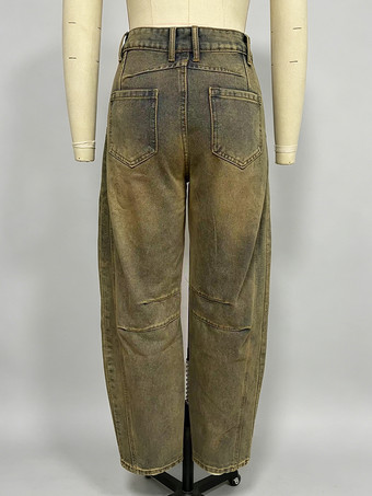 レディースバレルレッグジーンズ - ホースシューカットのゆったりワイドレッグデニムパンツ（シームディテール付き） - 2026年春のカジュアルストリートウェア