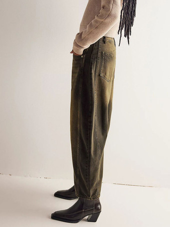 レディースバレルレッグジーンズ - ホースシューカットのゆったりワイドレッグデニムパンツ（シームディテール付き） - 2026年春のカジュアルストリートウェア