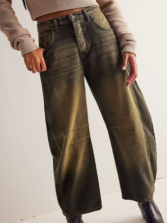 レディースバレルレッグジーンズ - ホースシューカットのゆったりワイドレッグデニムパンツ（シームディテール付き） - 2026年春のカジュアルストリートウェア