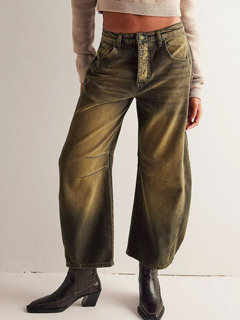 ライトブラウンレディースバレルレッグジーンズ - ホースシューカットのゆったりワイドレッグデニムパンツ（シームディテール付き） - 2026年春のカジュアルストリートウェア