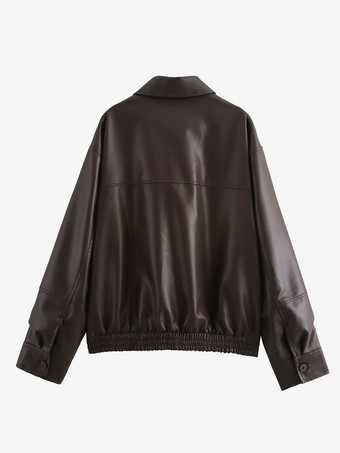 ヴィンテージ風フェイクレザーボンバージャケット（レディース） - レトロジップアップオーバーサイズハリントンモトコート - 春のカジュアルアウター 2026