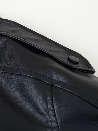 レディース用オーバーサイズフェイクレザーボンバージャケット - ブラックレトロハイネックルーズモトバイカーコート - 2026年春のシックなストリートウェア