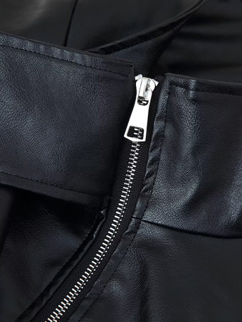 レディース用オーバーサイズフェイクレザーボンバージャケット - ブラックレトロハイネックルーズモトバイカーコート - 2026年春のシックなストリートウェア