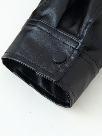 レディース用オーバーサイズフェイクレザーボンバージャケット - ブラックレトロハイネックルーズモトバイカーコート - 2026年春のシックなストリートウェア