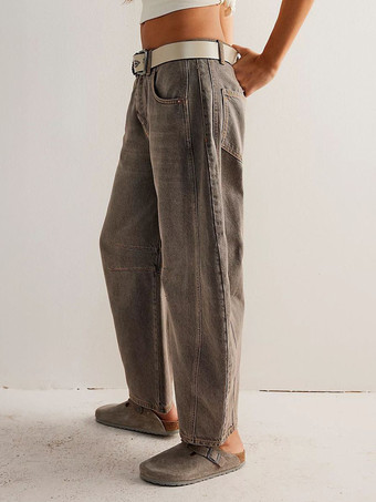 レディースバレルレッグジーンズ - ホースシューカットのゆったりワイドレッグデニムパンツ（シームディテール付き） - 2026年春のカジュアルストリートウェア