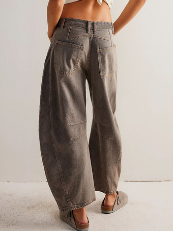 レディースバレルレッグジーンズ - ホースシューカットのゆったりワイドレッグデニムパンツ（シームディテール付き） - 2026年春のカジュアルストリートウェア