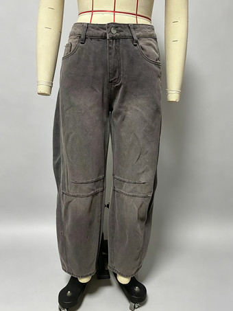 レディースバレルレッグジーンズ - ホースシューカットのゆったりワイドレッグデニムパンツ（シームディテール付き） - 2026年春のカジュアルストリートウェア