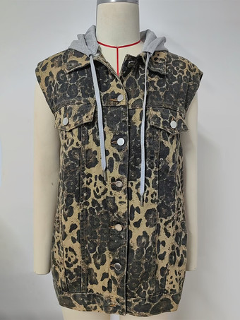 レディース用フード付きデニムベスト - オーバーサイズロング丈ダメージ加工ノースリーブジーンズジャケットコート - 2026年春夏ストリートウェア