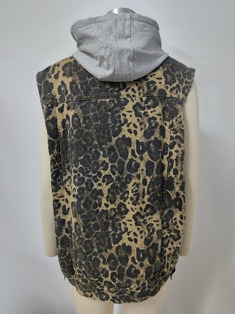 レディース用フード付きデニムベスト - オーバーサイズロング丈ダメージ加工ノースリーブジーンズジャケットコート - 2026年春夏ストリートウェア