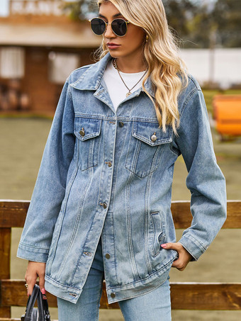 レディース用オーバーサイズデニムジャケット - ロング丈ボーイフレンドフィットダメージジーンズトラッカーコート - 2026年春のシックなストリートウェア