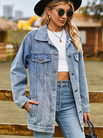 レディース用オーバーサイズデニムジャケット - ロング丈ボーイフレンドフィットダメージジーンズトラッカーコート - 2026年春のシックなストリートウェア