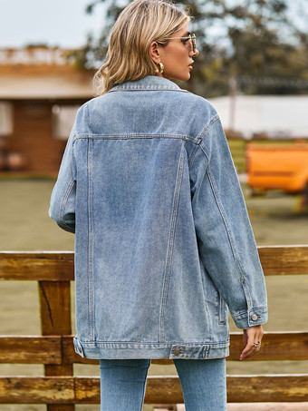 レディース用オーバーサイズデニムジャケット - ロング丈ボーイフレンドフィットダメージジーンズトラッカーコート - 2026年春のシックなストリートウェア