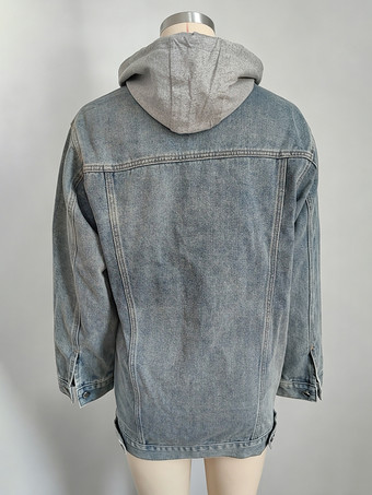 レディース用オーバーサイズフード付きデニムジャケット - ロングボーイフレンドフィットダメージジーンズトラッカーコート - 2026年春のシックなストリートウェア