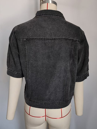 レディース用パフスリーブデニムジャケット - レトロなハーフスリーブクロップドジーンズトラッカーコート - 2026年春夏ストリートウェア