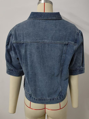 レディース用パフスリーブデニムジャケット - レトロなハーフスリーブクロップドジーンズトラッカーコート - 2026年春夏ストリートウェア