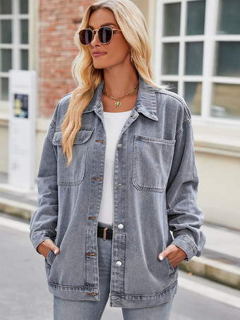 ヴィンテージ風オーバーサイズデニムジャケット（レディース） - ゆったりとしたフィット感のラペルボタンダウンデニムトラッカーコート - 2026年春のカジュアルストリートウェア