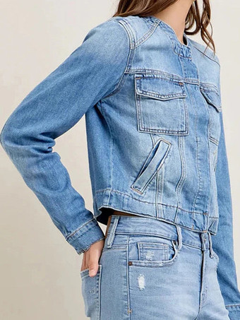 ヴィンテージウォッシュドデニムジャケット（レディース） - ブルーレトロシングルブレストルーズジーンズトラッカーコート - 2026年春カジュアルストリートウェア