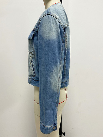 ヴィンテージウォッシュドデニムジャケット（レディース） - ブルーレトロシングルブレストルーズジーンズトラッカーコート - 2026年春カジュアルストリートウェア