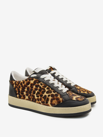 レディース スケートスニーカー カーキ レオパード レースアップスニーカー