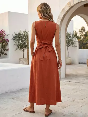 solid color summer maxi dresses Women's Solid Color Backless Cami Maxi Dress - Adjustable Tie-Back Strappy  Summer Slip Dress - Elegant Sleeveless Beach Vacation Gown - Casual  Minimalist Basic Womenswear Drawstring Sky Blue
