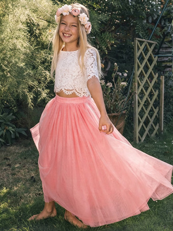 スイカ（レッド）ツーピースウェディングフラワーガールドレス特別な機会のドレスピンク半袖レース