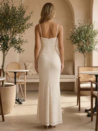 美しいレースのマキシドレス（女性用） - アプリコットカラーのギャザー入りボディコンガウン - 夏の結婚式ゲストパーティーウェア 2026