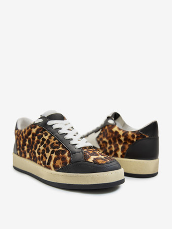 レディース スケートスニーカー カーキ レオパード レースアップスニーカー