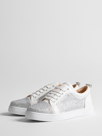 ホワイト メンズ プロム パーティ スニーカー シューズ 快適なスエードレザー ラウンドトゥ ラインストーン アートワーク