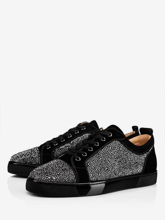 メンズ プロム パーティ スニーカー シューズ 快適なスエードレザー ラウンドトゥ ラインストーン アートワーク