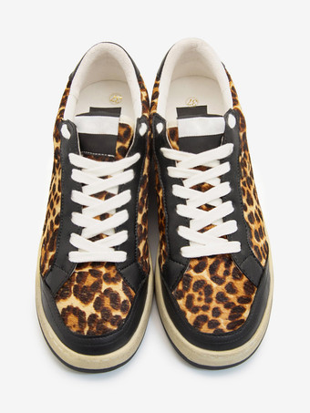 レディース スケートスニーカー カーキ レオパード レースアップスニーカー