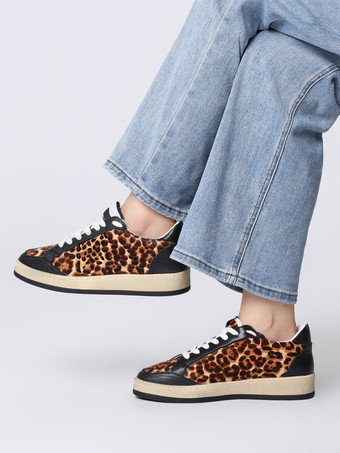 レディース スケートスニーカー カーキ レオパード レースアップスニーカー