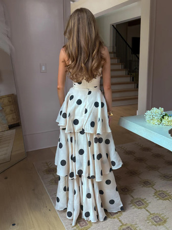 水玉模様のスカート2点セット（レディース） - レトロなホルターネッククロップトップとティアードマキシスカート - サマーガーデンパーティー2026