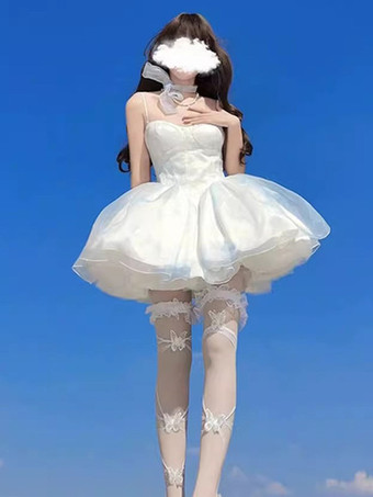 Robe courte Fairy Lolita bleu ciel clair à volants et traîne