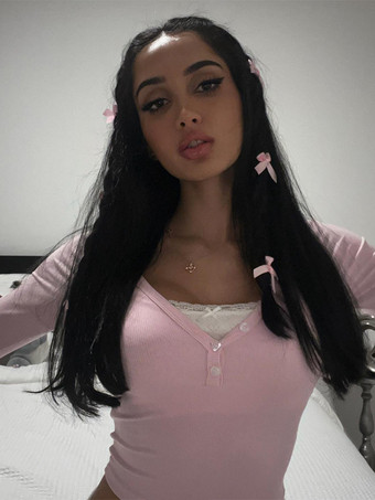 リブ編みヘンリーシャツトップス（レディース） - カジュアルVネック長袖スリムフィットボタンフロントジャージーTシャツ - 春のデイリーウェア 2026