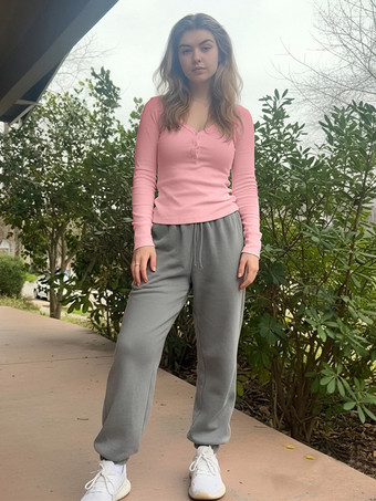 リブ編みヘンリーシャツトップス（レディース） - カジュアルVネック長袖スリムフィットボタンフロントジャージーTシャツ - 春のデイリーウェア 2026