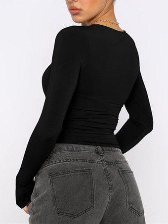 レディース用フィット長袖クルーネッククロップトップ - Y2KスリムフィットストレッチソフトベーシックTシャツ - 2026年春ストリートウェア