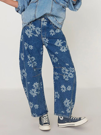 花柄バレルレッグジーンズ（レディース） - ボヘミアン風ホースシューカットワイドレッグデニムパンツ - 2026年春の音楽祭