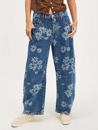 花柄バレルレッグジーンズ（レディース） - ボヘミアン風ホースシューカットワイドレッグデニムパンツ - 2026年春の音楽祭