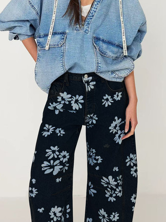 花柄バレルレッグジーンズ（レディース） - ボヘミアン風ホースシューカットワイドレッグデニムパンツ - 2026年春の音楽祭