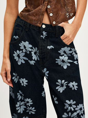 花柄バレルレッグジーンズ（レディース） - ボヘミアン風ホースシューカットワイドレッグデニムパンツ - 2026年春の音楽祭