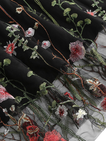 ヴィンテージ1950年代フローラルミディドレス（女性用） - 刺繍メッシュショートフリル袖Aラインプロムドレス - 夏の結婚式ゲスト向け2026