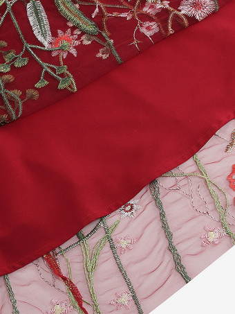 ヴィンテージ1950年代フローラルミディドレス（女性用） - 刺繍メッシュショートフリル袖Aラインプロムドレス - 夏の結婚式ゲスト向け2026