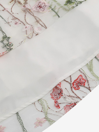 ヴィンテージ1950年代フローラルミディドレス（女性用） - 刺繍メッシュショートフリル袖Aラインプロムドレス - 夏の結婚式ゲスト向け2026