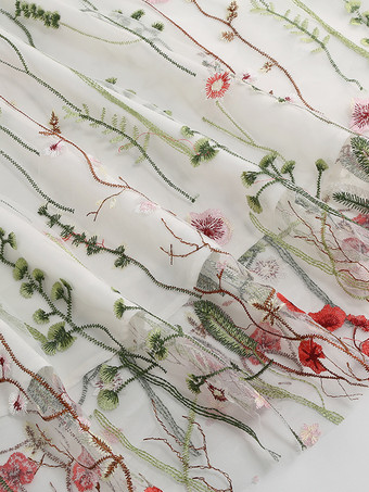 ヴィンテージ1950年代フローラルミディドレス（女性用） - 刺繍メッシュショートフリル袖Aラインプロムドレス - 夏の結婚式ゲスト向け2026