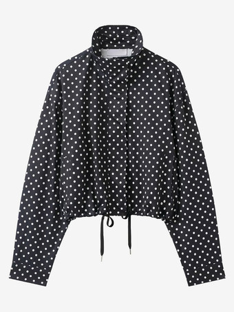 ブラック 水玉模様のレディースツーピースセット - カジュアルなクロップドジャケットとショートパンツ - 2026年春のストリートウェア