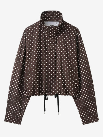 ブラウン 水玉模様のレディースツーピースセット - カジュアルなクロップドジャケットとショートパンツ - 2026年春のストリートウェア