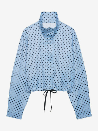 ブルー 水玉模様のレディースツーピースセット - カジュアルなクロップドジャケットとショートパンツ - 2026年春のストリートウェア