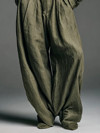 オリーブグリーンのツーピースセット（女性用） - ボタンダウンシャツとレトロなハイウエストワイドレッグパンツ - 春のオフィスカジュアル 2026