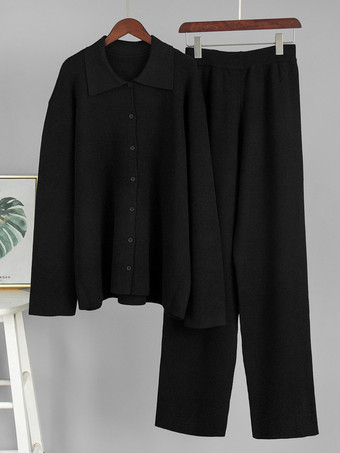 オーバーサイズニットラウンジウェア2点セット（レディース） - カジュアルカーディガンとワイドレッグパンツ - 春の快適なストリートウェア2026